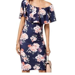 Crave Fame Asymmetrical Blue and Pink Flutter Sleeve Dress size large.